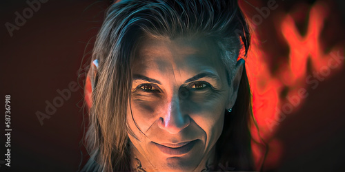 Profile picture of a demonized woman with red colors - Generative AI photo