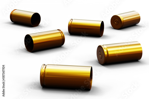 Short ammunition cartridges on transparent background. 3D Render