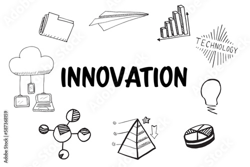 Innovation text surrounded by various vector icons