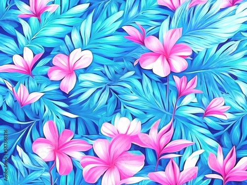 Beautiful nature floral tropical background painting on paper canvas. Generative AI