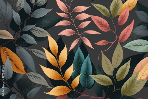 Pattern with colorful leaves as background (Generative AI)