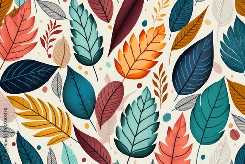 Pattern with colorful leaves as background  Generative AI 