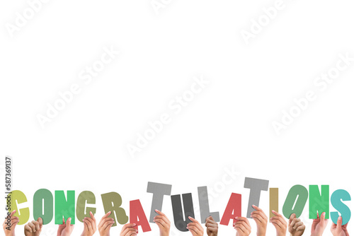 Cropped hands holding colorful word congratulations 