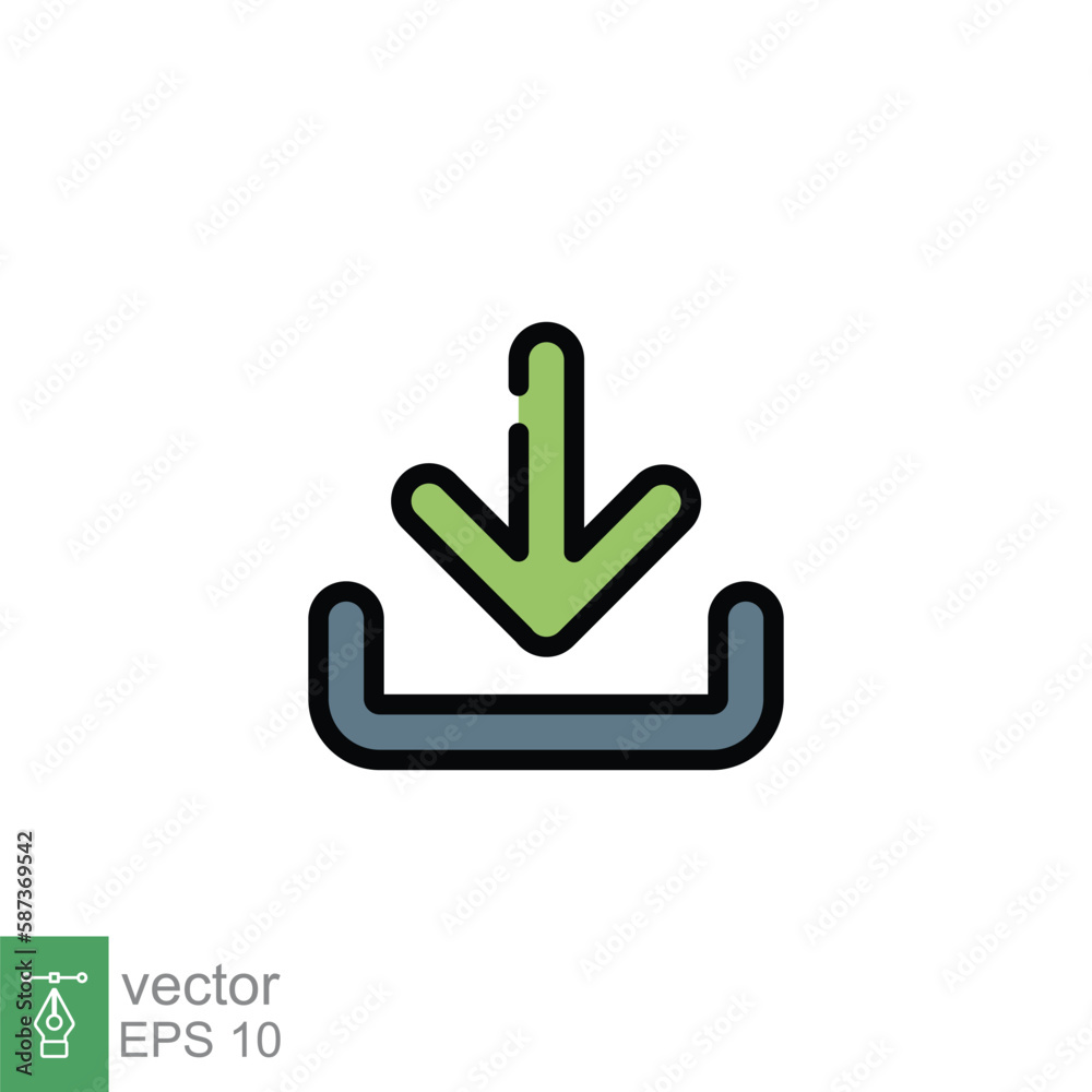 Download icon. Software data load, down arrow button, technology concept. Simple flat style. Filled outline symbol. Vector illustration isolated on white background. EPS 10.