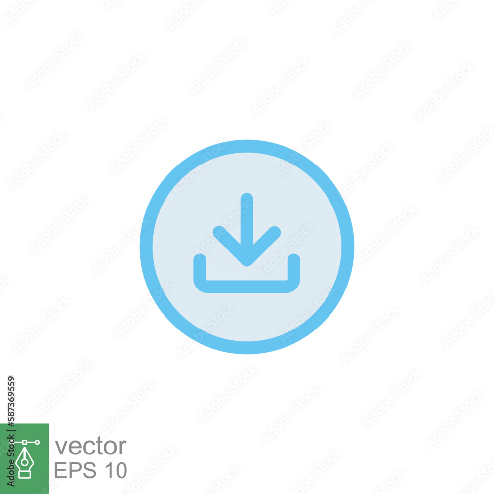 Download icon. Software data load, down arrow button, technology concept. Simple flat style. Filled outline symbol. Vector illustration isolated on white background. EPS 10. Download icon. Software data load, down arrow button, technology concept. Simple flat style. Filled outline symbol. Vector illustration isolated on white background. EPS 10.