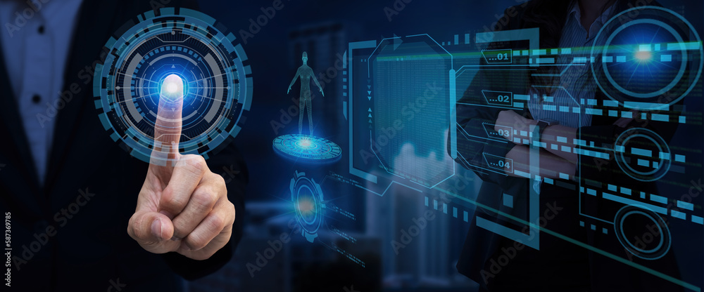 Technology abstract background with person hand touching complex circular diagram on virtual screen with copy-space, innovation, network, big data and internet concept Technology abstract background with person hand touching complex circular diagram on virtual screen with copy-space, innovation, network, big data and internet concept