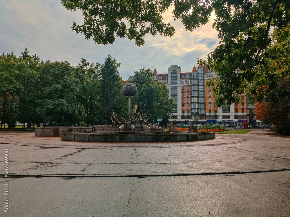 fountain in the park after the rain