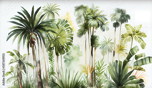 Tropical plant and vegetation watercolor illustration