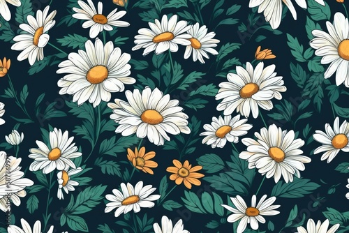 group of white daisies against a blue backdrop. Generative AI