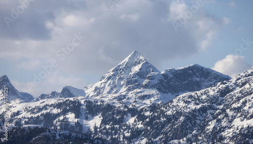 Tantalus Range Mountain covered in Snow. Canadian Landscape Nature Background. Squamish, BC, Canada.