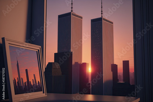 New York City and the Twin Towers in year 2000 - Generative AI