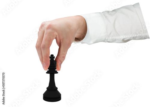 Businessmans hand moving black king