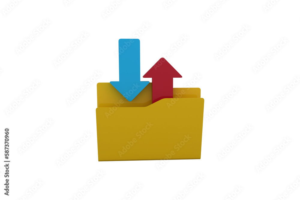 Digitally generated image of folder red and blue with arrow sign Digitally generated image of folder red and blue with arrow sign