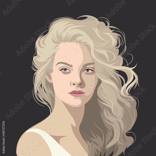 Portrait of a beautiful blonde girl with loose curly hair.