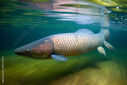 Arapaima Underwater Amazon River, Pirarucu, Generative AI photo