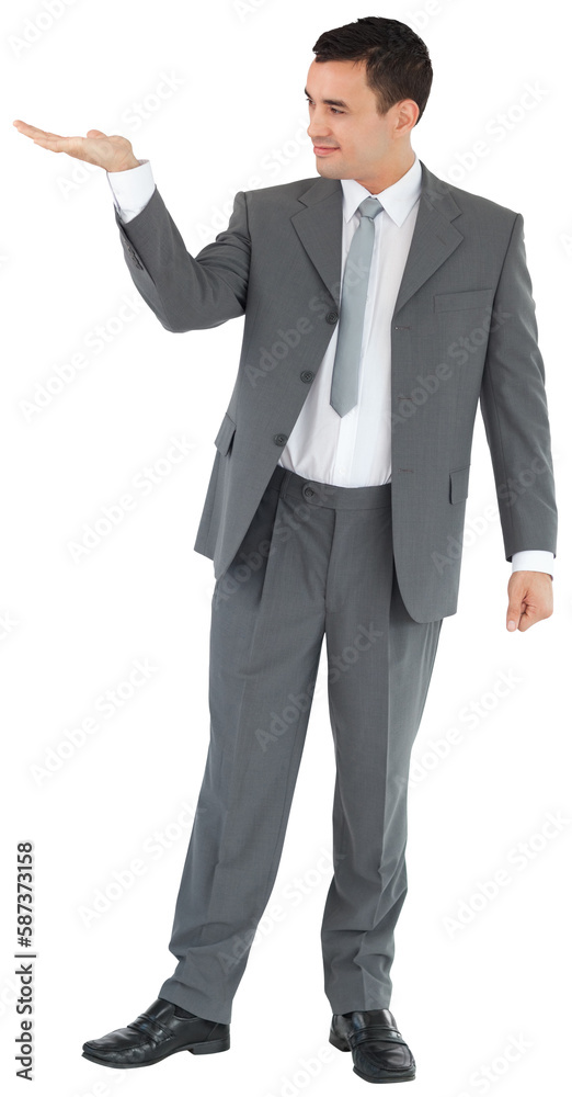 Businessman looking at what he is presenting Businessman looking at what he is presenting
