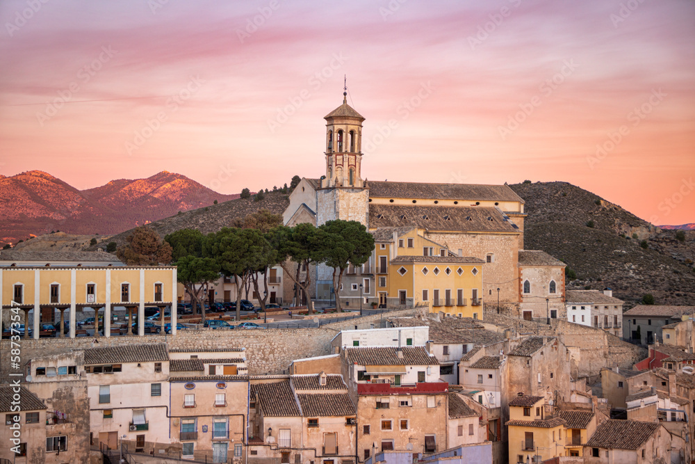 View of the old town of Cehegín, Murcia, Spain with the parish of Santa Maria Magdalena in the Plaza del Castillo