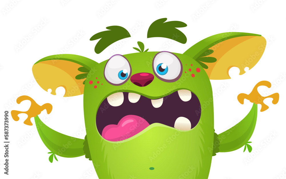 Naklejka premium Funny cartoon monster character. Illustration of cute and happy alien. Halloween vector design isolated