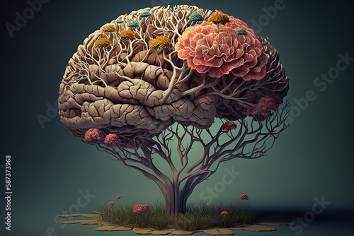 human brain as a tree with flowers concept of creativity  fresh ideas