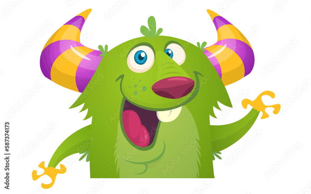 Fototapeta premium Funny cartoon monster character. Illustration of cute and happy alien. Halloween vector design isolated