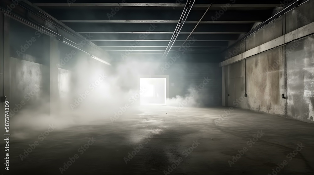 Naklejka premium Empty Concrete Room with Smoke or Steam on the Floor