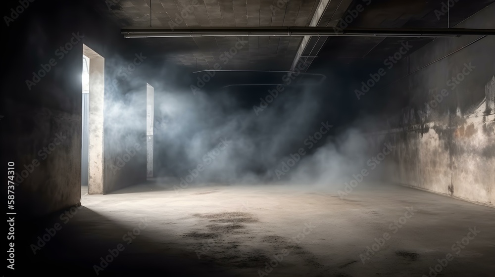Empty Concrete Room with Smoke or Steam on the Floor Empty Concrete Room with Smoke or Steam on the Floor