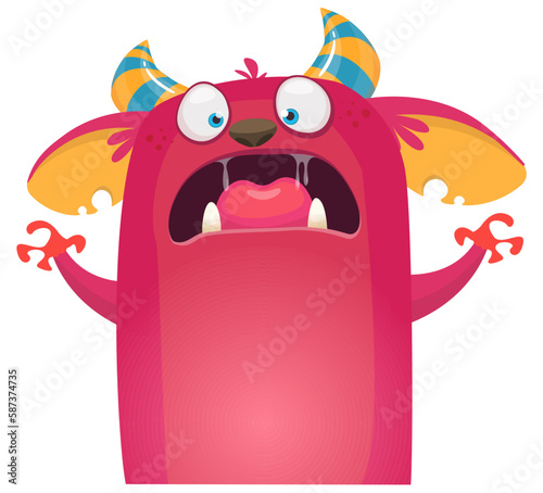 Funny cartoon monster creature character. Illustration of cute and happy alien. Halloween vector design isolated