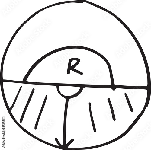 Arrow symbol and letter in diagram