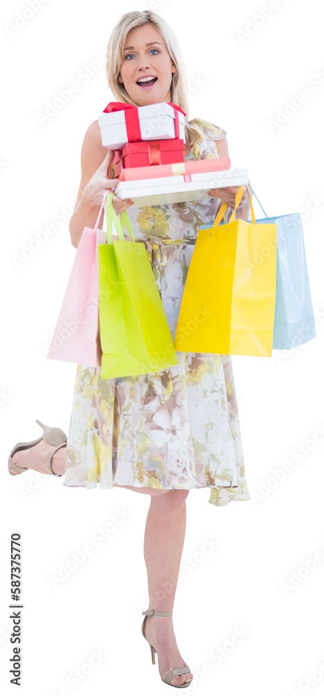 Elegant blonde with shopping bags and gifts Elegant blonde with shopping bags and gifts