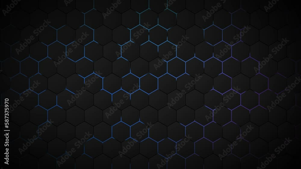 This abstract animation is a hexagon with a dark color scheme that shimmers and changes color against a dark background. The unique hexagon shape and abstract design make it a visually captivating and This abstract animation is a hexagon with a dark color scheme that shimmers and changes color against a dark background. The unique hexagon shape and abstract design make it a visually captivating and