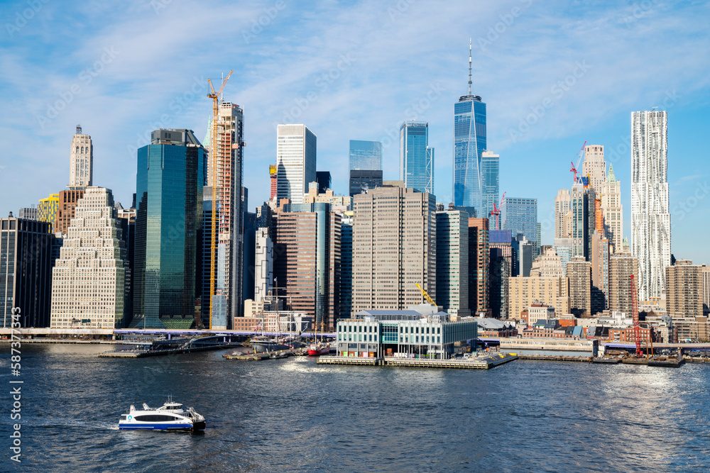 Fototapeta premium Manhatten Skyline ,Financial District with Freedom Tower,..Brooklyn,Manhatten,New York City,New York,USA