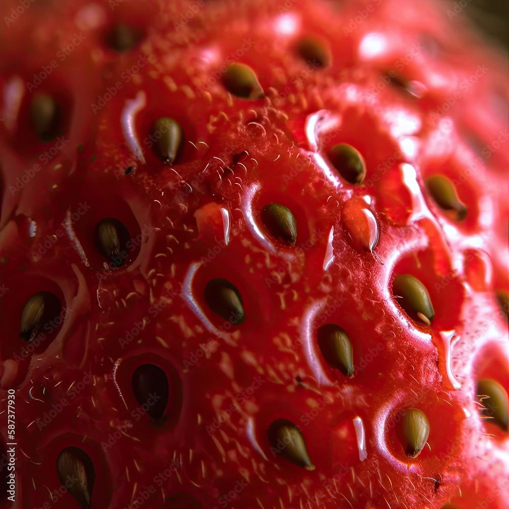 macro close up of red strawberry skin, generative ai macro close up of red strawberry skin, generative ai