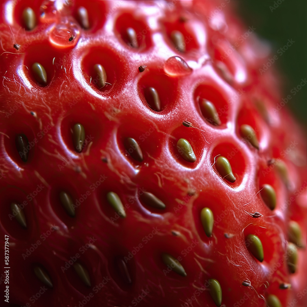 macro close up of red strawberry skin, generative ai