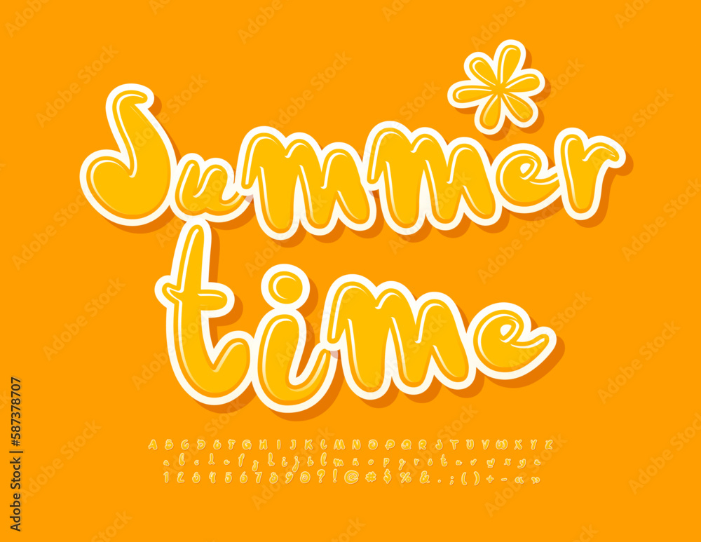 Vector funny emblem Summer Time. Playful style Font. Creative glossy Alphabet Letters and Numbers. Vector funny emblem Summer Time. Playful style Font. Creative glossy Alphabet Letters and Numbers.