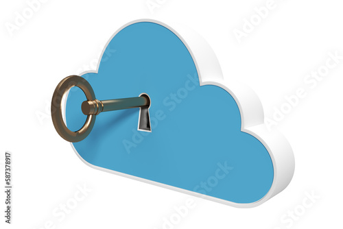 Digitally generated image of blue locker in cloud shape with key