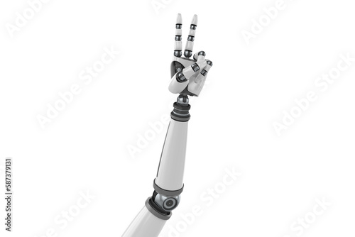 Shiny robotic hand with victory sign