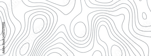 Topographic contours map background. Topography geographic white lines with dots background. Geographic dots lines map on elevation assignment pattern. White paper curved reliefs background.
