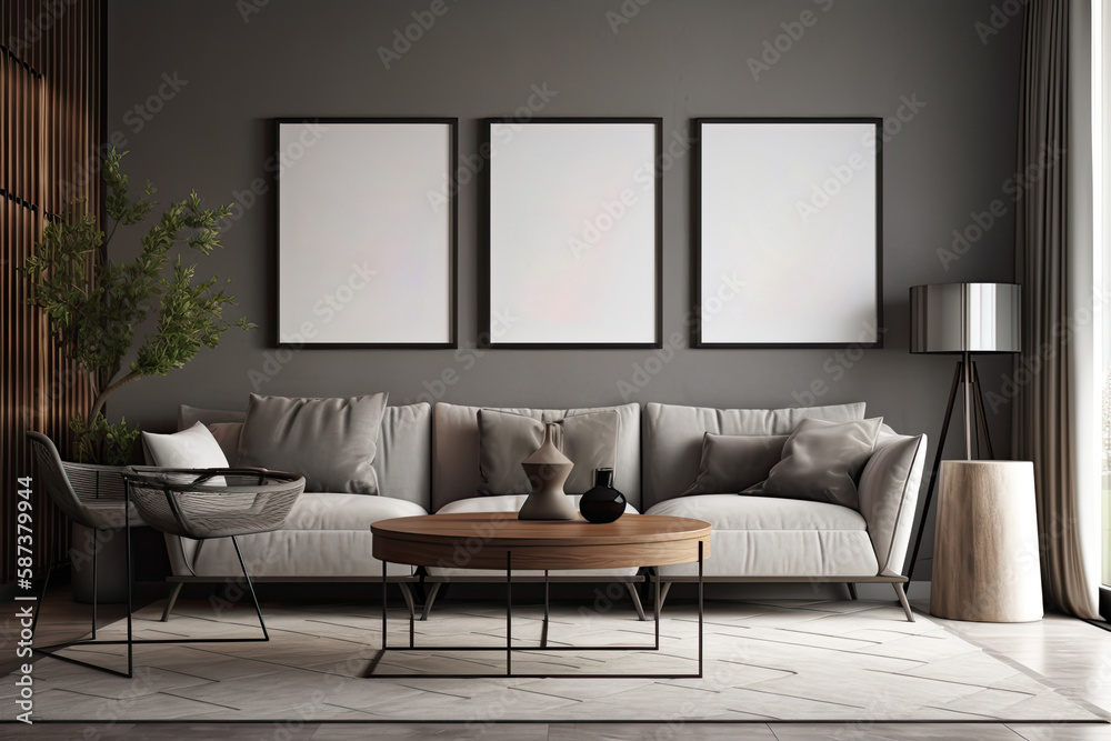 living room background with mock up poster frame. Generative Ai living room background with mock up poster frame. Generative Ai