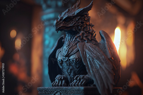 Black stone gargoyle sculpture - Generated by generative AI