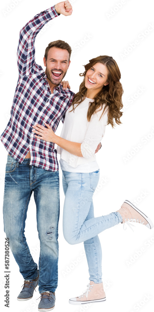 Fototapeta premium Young couple embracing and posing