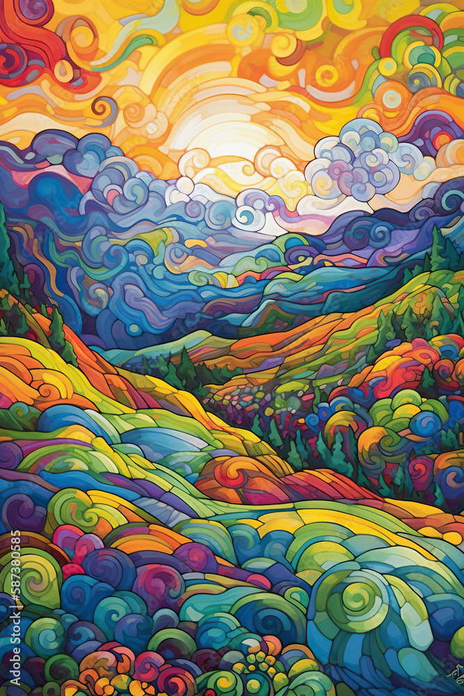 Colorful valley with sunset Generative AI