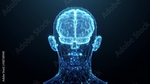 X-ray Ai Chatbot, Artificial intelligence Brain - Nural network concept 3d render background glowing AI visualize on LED dot flickering background