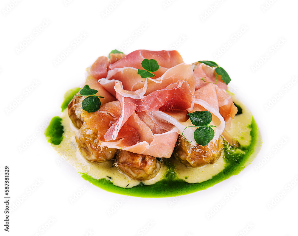 Salad with prosciutto and artichokes isolated Salad with prosciutto and artichokes isolated