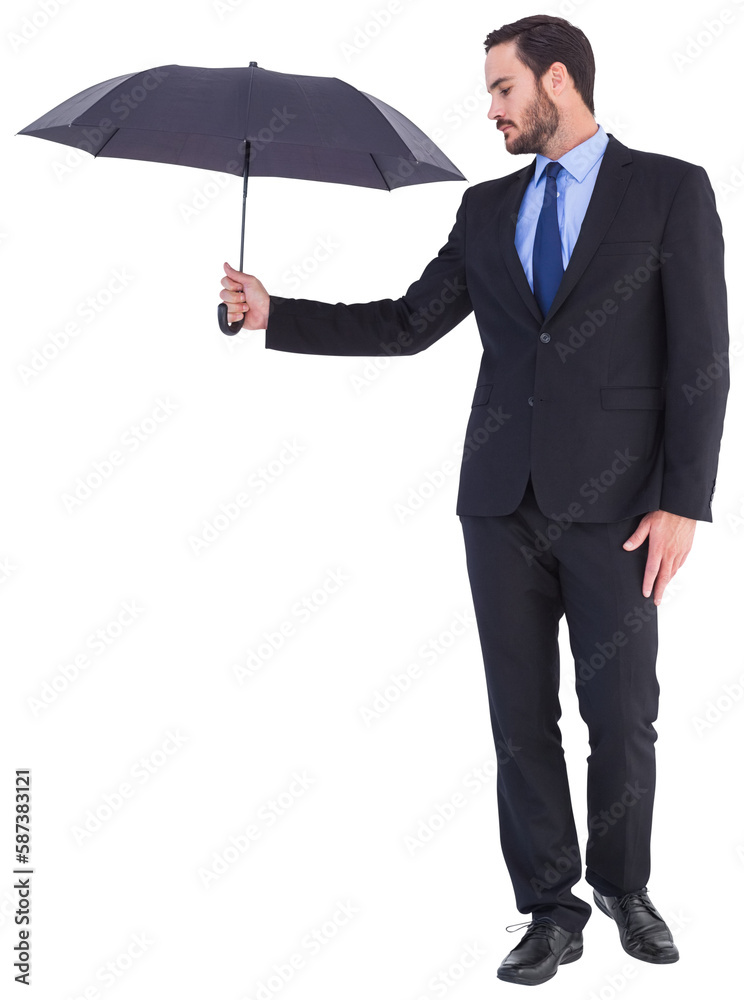 Businesswoman in suit holding umbrella Businesswoman in suit holding umbrella