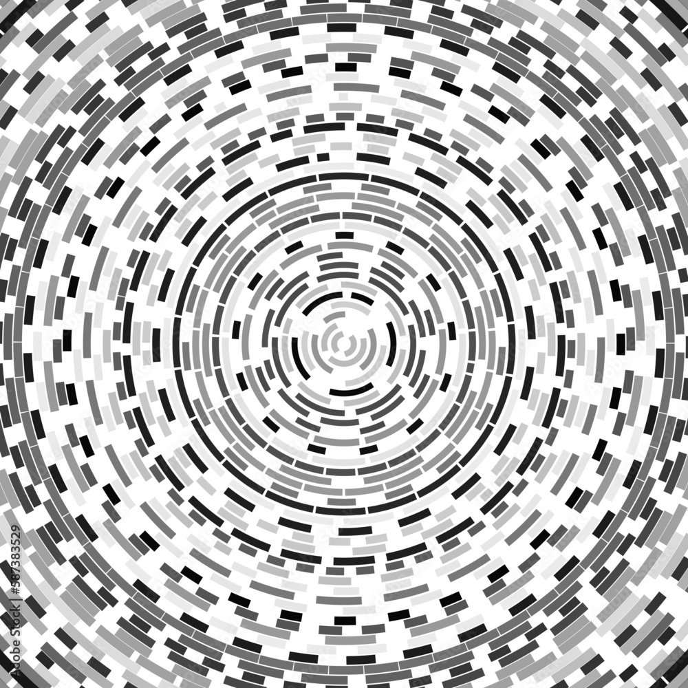 Radial stroke pattern. Abstract line circles, design elements. Vector illustration with editable strokes. Black and white, Radial stroke pattern. Abstract line circles, design elements. Vector illustration with editable strokes. Black and white,