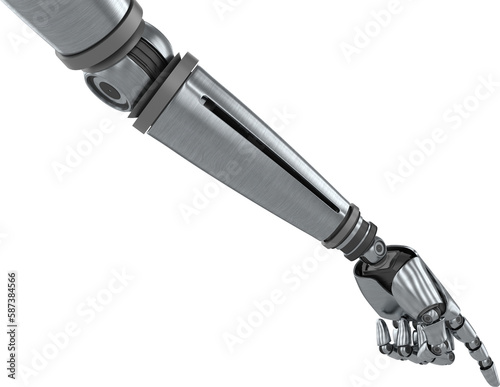 Gray metal robotic arm gesturing