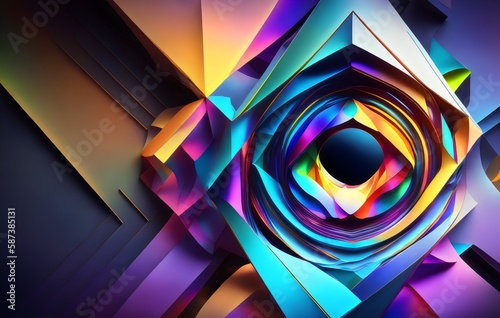 a colorful abstract design with a large eye - Generative AI