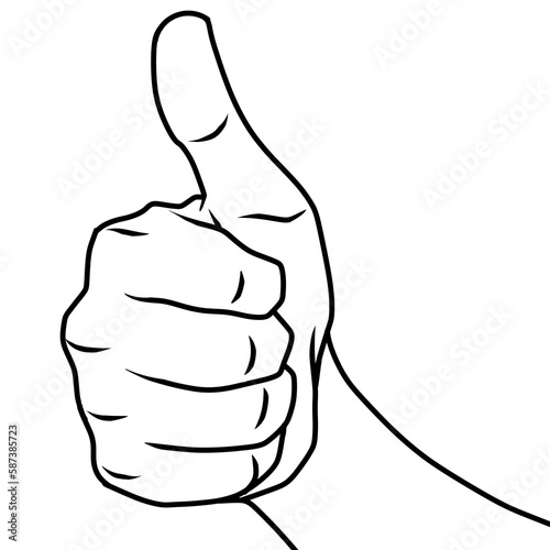 Tableau sur toile Finger thump up line art illustration on transparent background