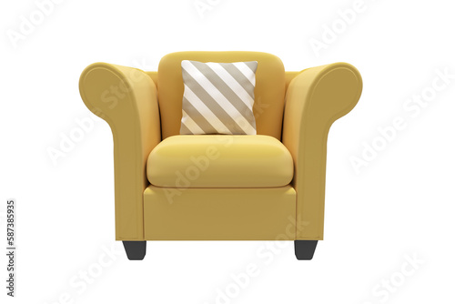 Digitally generated image of yellow armchair with cushion 