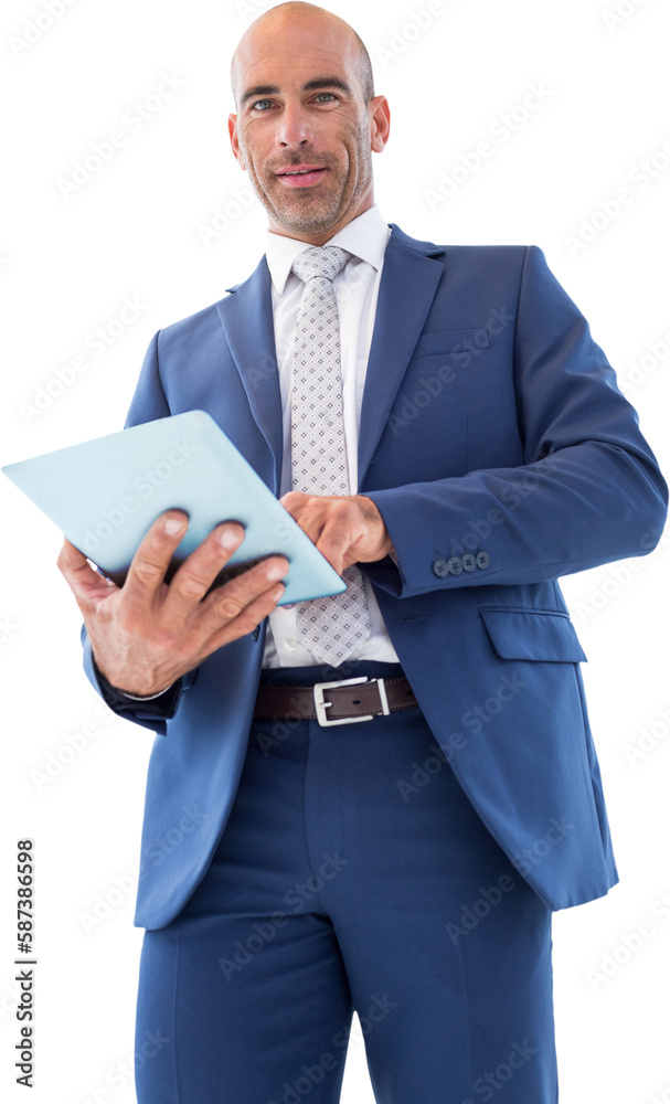 businessman using a tablet and smiling at the camera businessman using a tablet and smiling at the camera